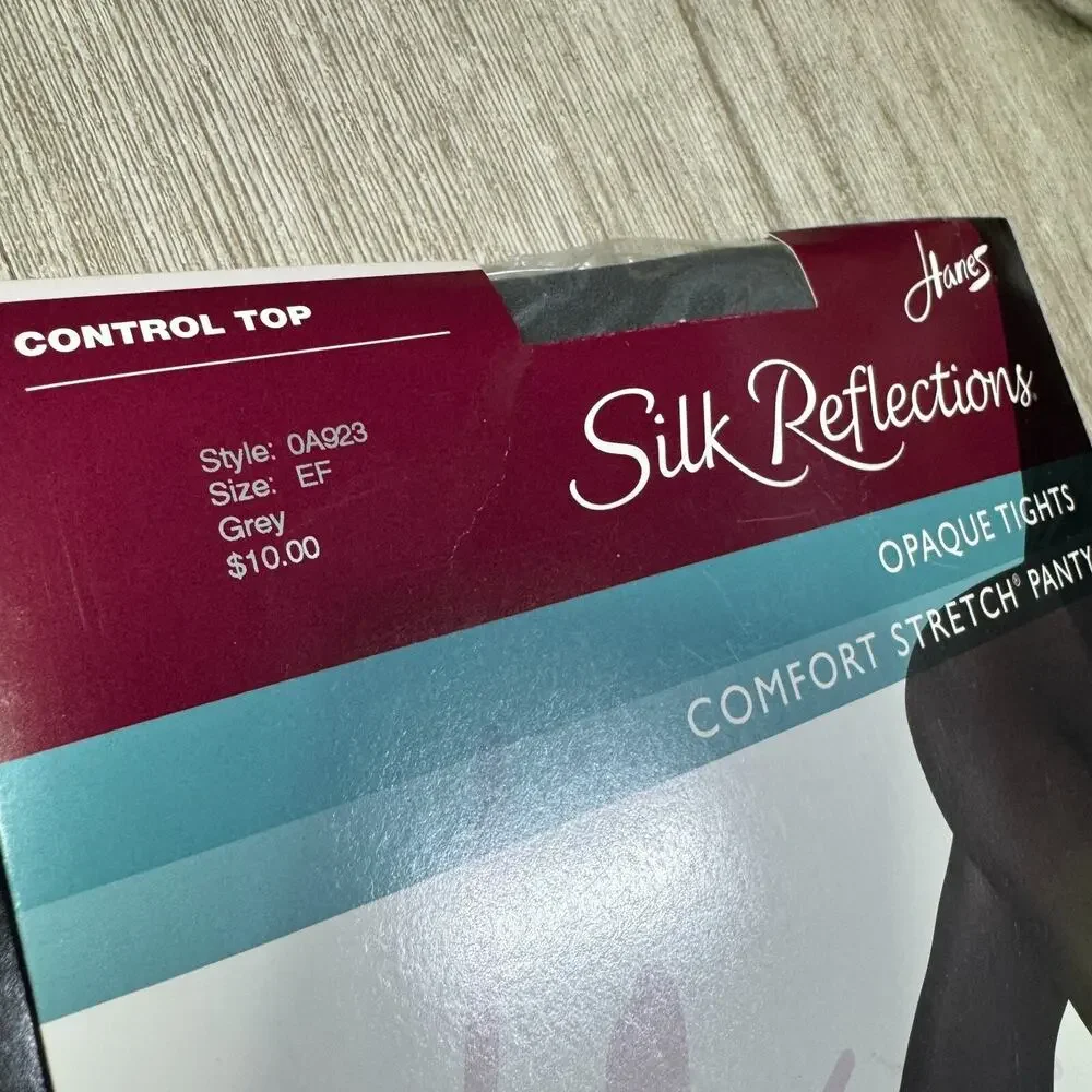 Hanes Silk Reflections Control Top Opaque Tights Stretch Pants 2 EF Mocha Gray